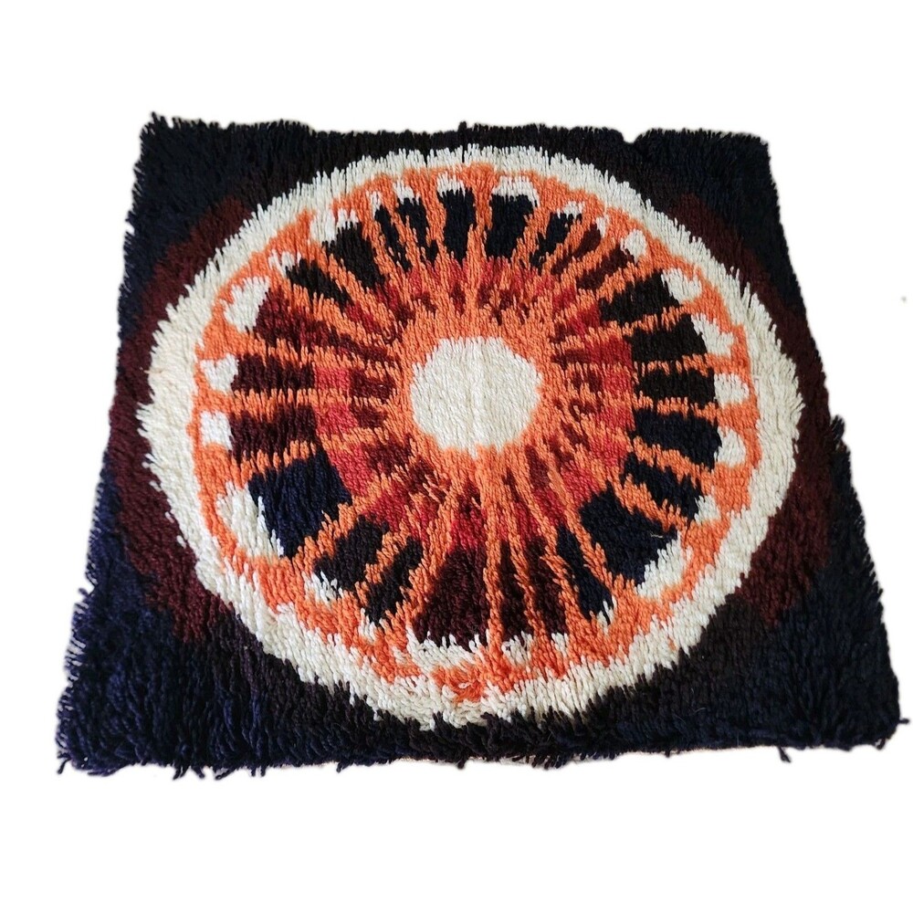 Vintage 1960s DAN RYA Danish Wool Shag Rug Wall Hanging MCM 27x27